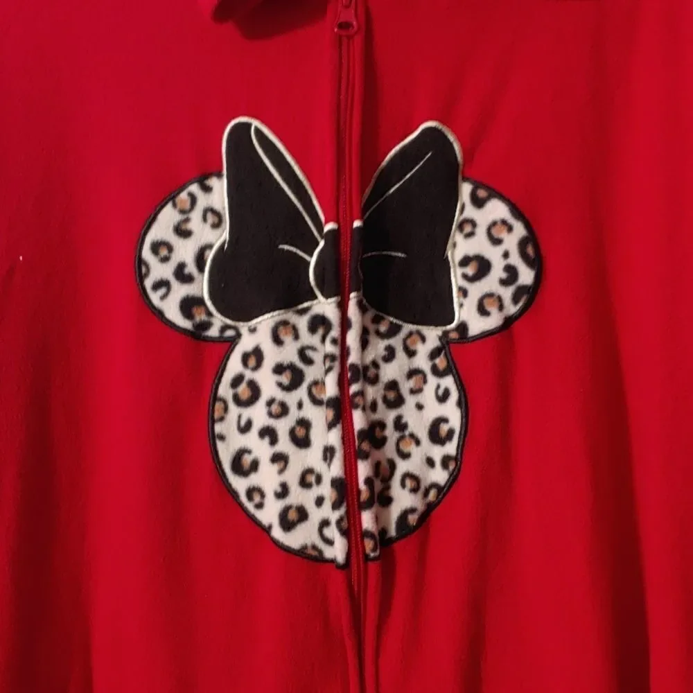 Disney Minnie Mouse Hoodie Leopard One Piece Pajama Onsie SZ M - Picture 4 of 9